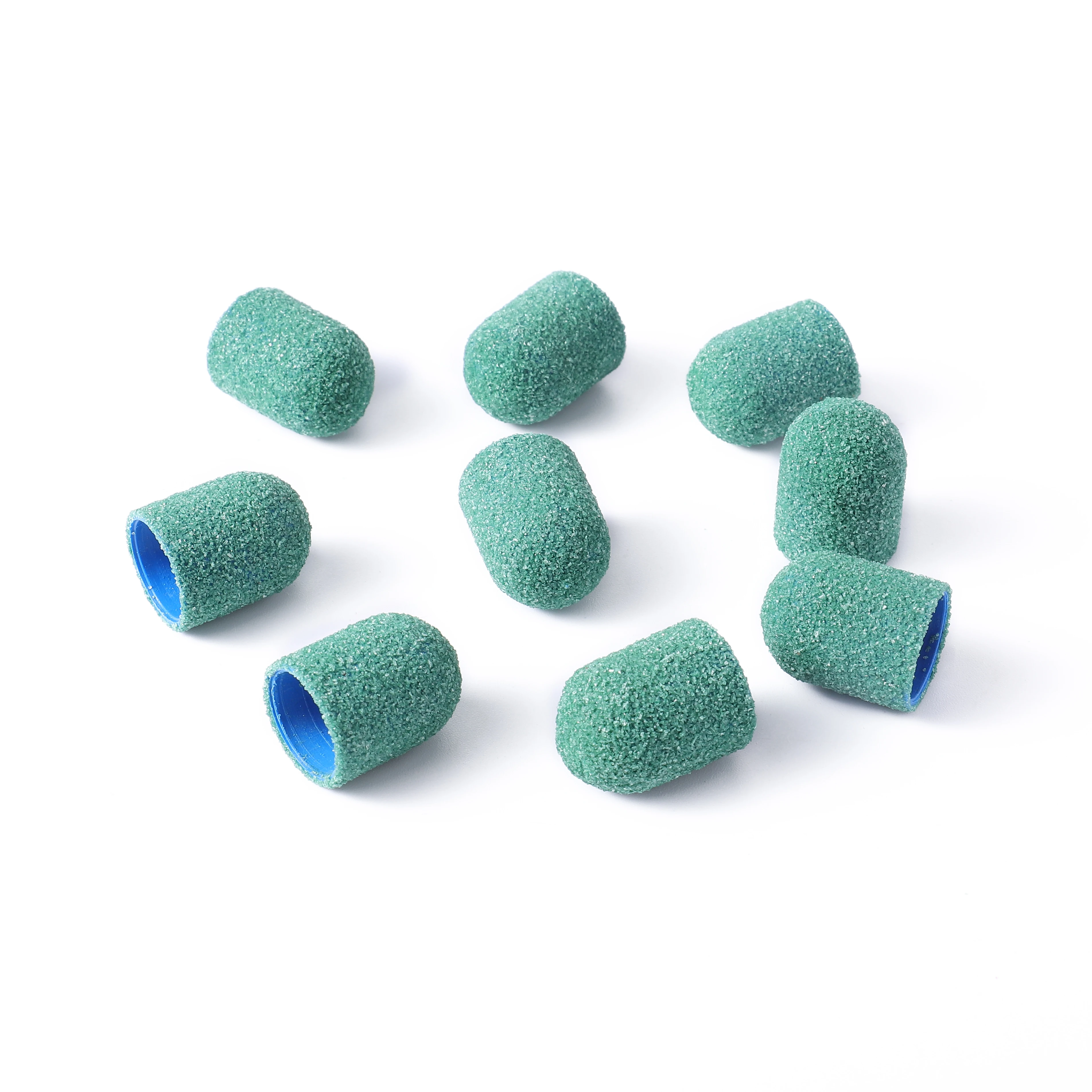 

20pcs 13*19mm #80/120/180 Green Nail Sanding Caps Bands Rubber Gel Remover Cutter Drill Bits Pedicure Cuticle Tools Accessories