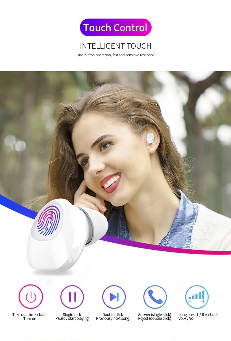 Touch Key Smallest Bass Mini True Wireless Bluetooth 5.0 Headphones Earphone TWS HD Stereo Earbuds For xiaomi iphone huawei