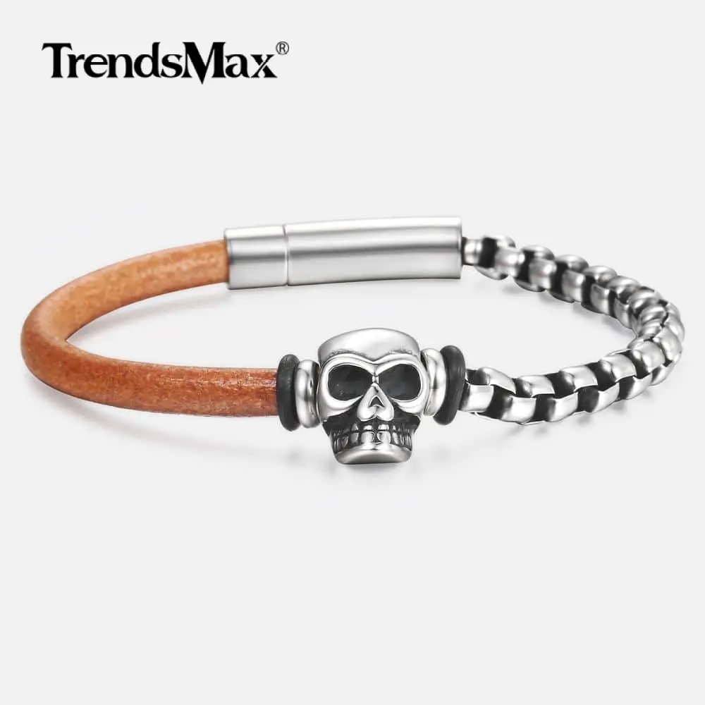 Trendsmax коричневый браслет из натуральной кожи в стиле панк с черепом для мужчин и