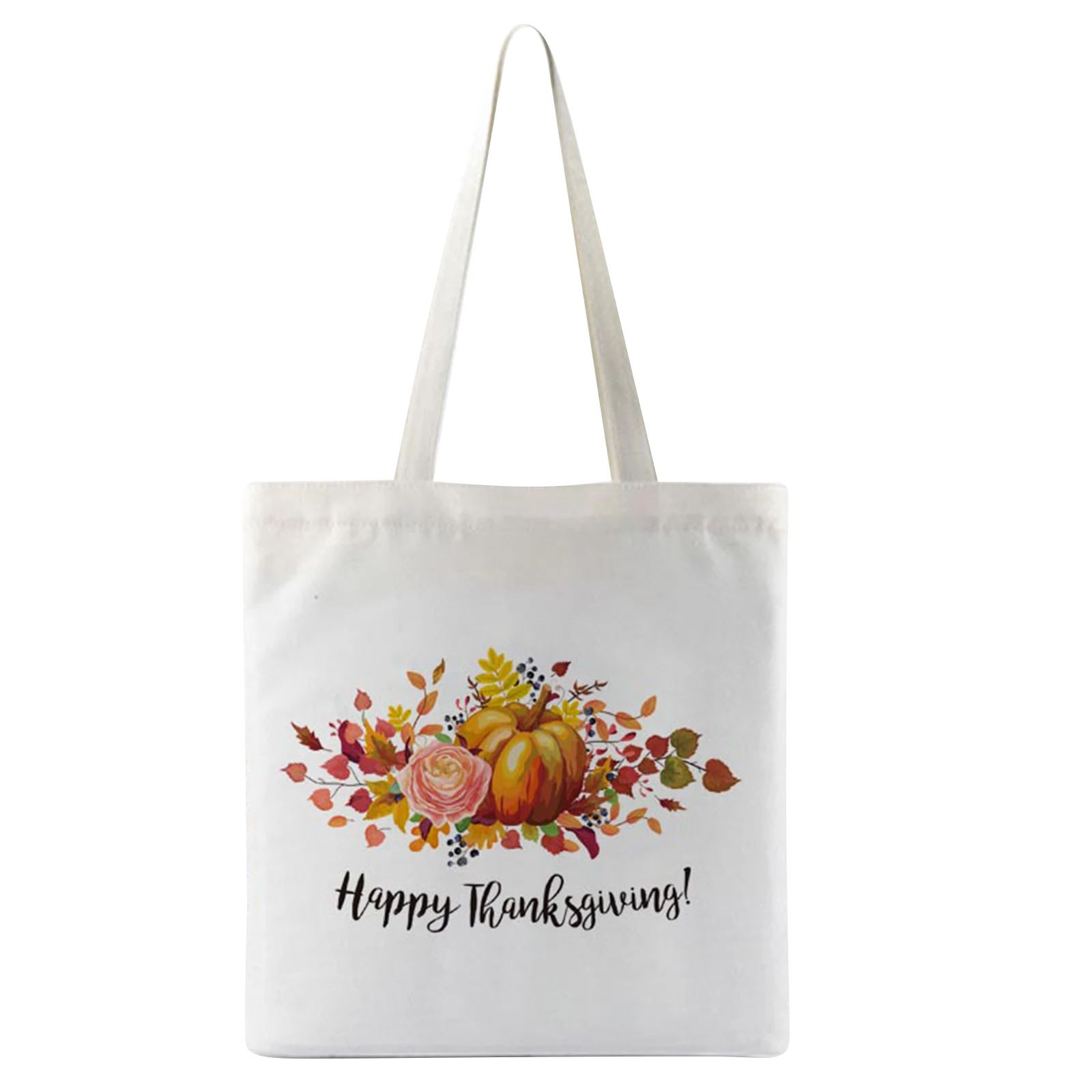 

Thanksgiving Canvas Tote Bag Fall Pumpkin Flower Shoulder Bag For Women Kitchen Reusable Grocery Shopping Handbag Gift Bag