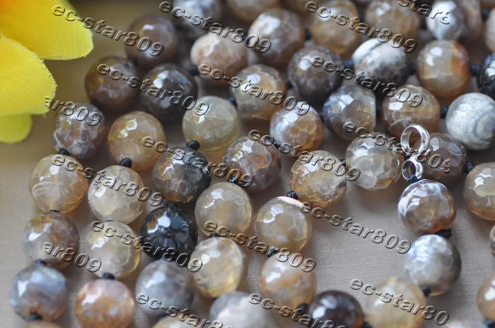 

Z11272 50" 10mm Round Faceted Brown Agate Bead Necklace Women Fashion Jewelry