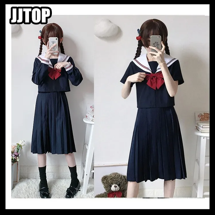 Новая распродажа японская Матросская униформа темно синяя рубашка шарф
