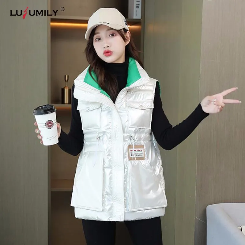 

Жилет Lusumily женский, зимний, короткий, свободный, с хлопковой подкладкой, жилет с воротником-стойкой