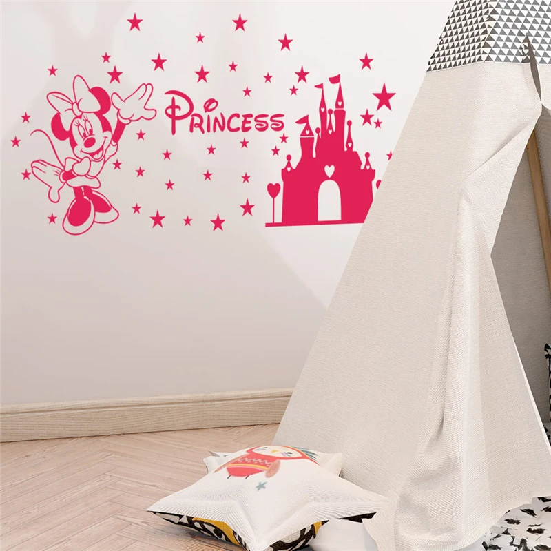 

Disney Castle Minnie Mouse Wall Stickers For Kids Room Baby Bedroom Accessories Home Decor Cartoon Wall Decals Vinyl Wallpaper