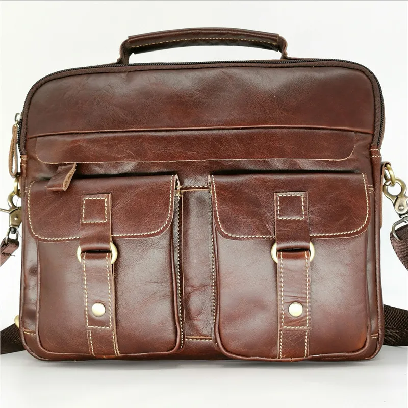 Fashion retro high quality natural real leather youth brown portable briefcase outdoor work lawyer laptop Shoulder Messenger Bag