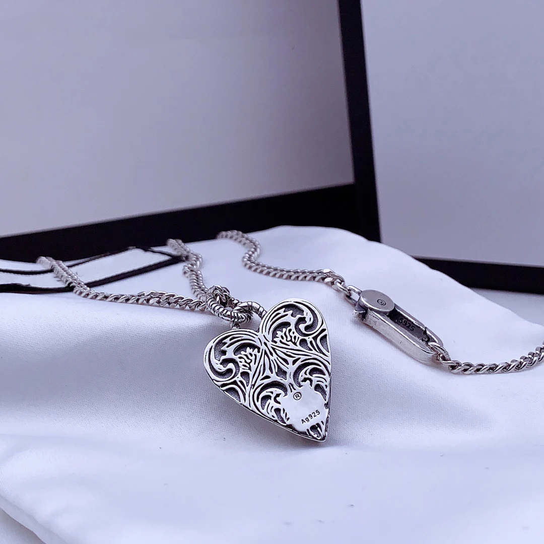 

925 sterling silver classic logo G letter love heart carved pattern pendant necklace,
