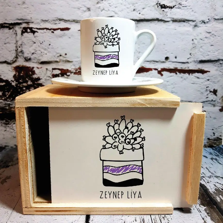 

Personalized Cactus Design Wood Boxed Coffee cup