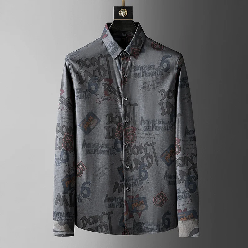 

Мужские деловые рубашки Стразы с надписью, Повседневная рубашка с длинным рукавом, весна 2021, приталенная уличная одежда, платье для обществ...