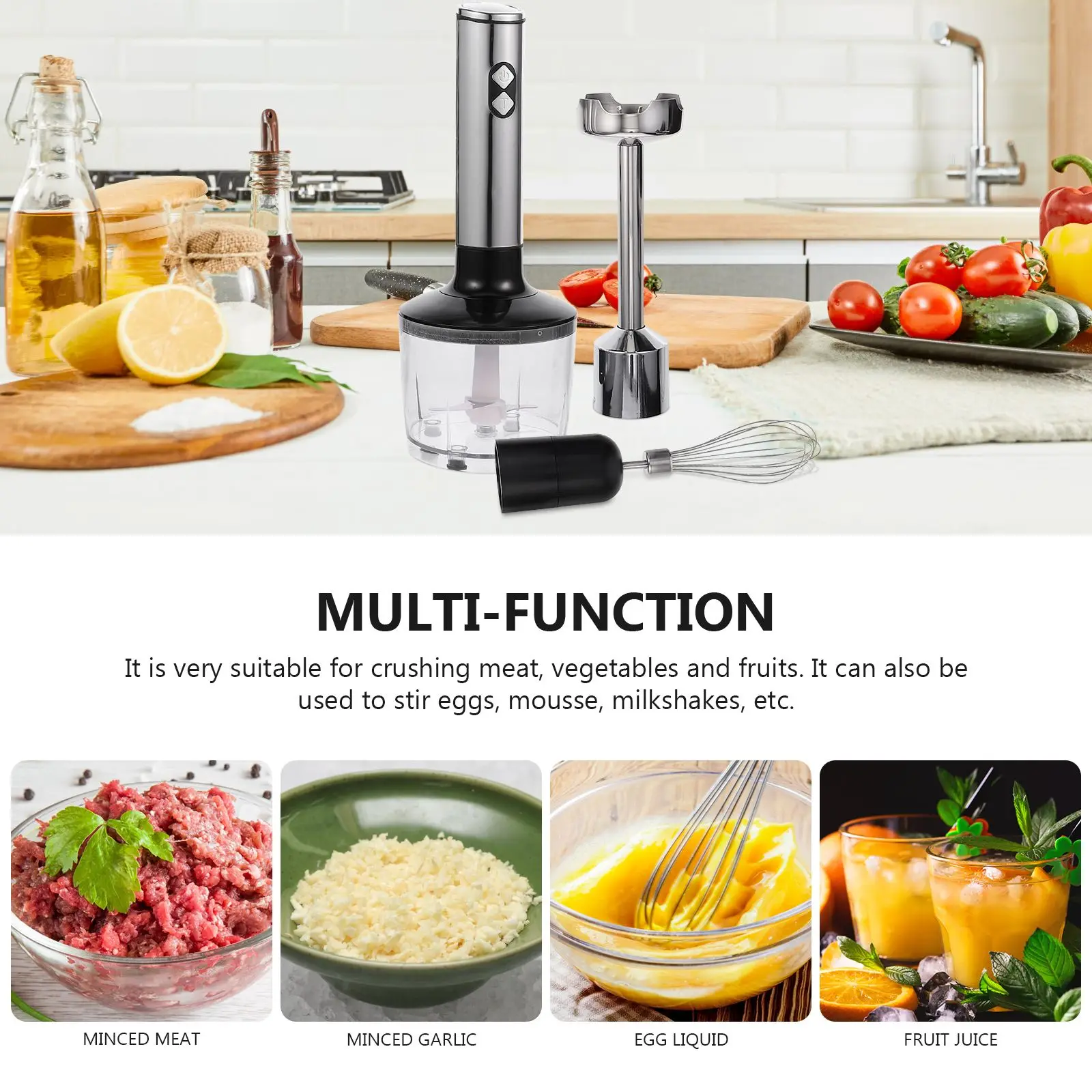 

1 Set Of Meat Grinder Mincing Tool Effortless Garlic Chopper With EU Plug Steel Hand Blender Cooking Machine