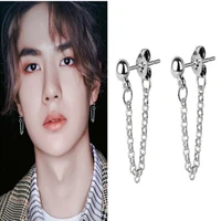 minimalist rear hanging chain earrings personality wild men and women the same fashion trend 2021 new wang yibo same earrings