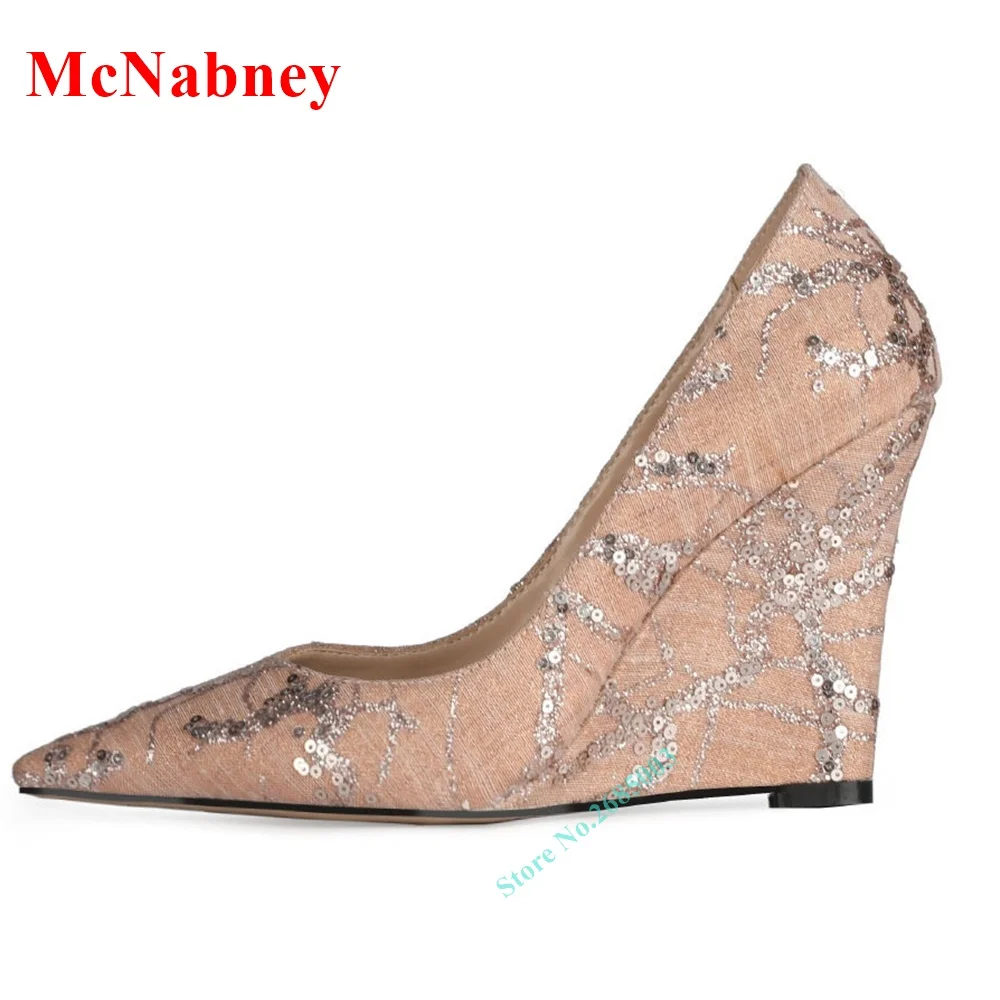 

Туфли-лодочки женские джинсовые на танкетке, заостренный носок, без застежки, вечерние однотонные, на весну/осень