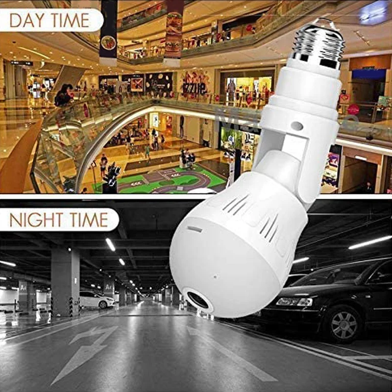 360 ° светодиодный светильник Wifi камера 1080P Беспроводная панорама безопасности CCTV