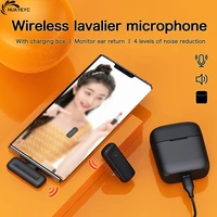 wireless lavalier microphone video meeting recording mic for iphone android pc gaming live karaoke phone mike with charging box