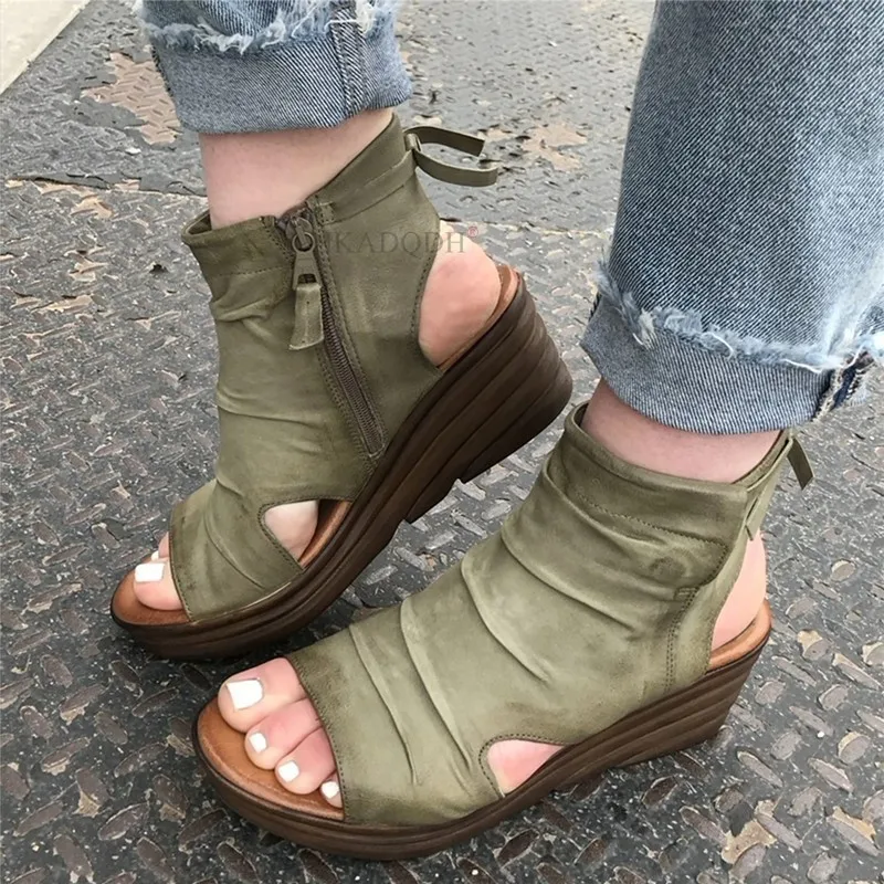 

Shoes Women's Summer Casual Fashion 2021 New High-top Increased Slope Heel Sandals Soft Leather Thick Bottom Fish Mouth Sandals