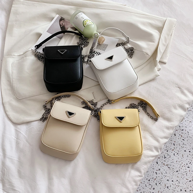 

New Mini Simple PU Leather Crossbody Bag For Women 2021 Summer Branded Trendy Beautiful Fashion Chain Shoulder Handbags Purses