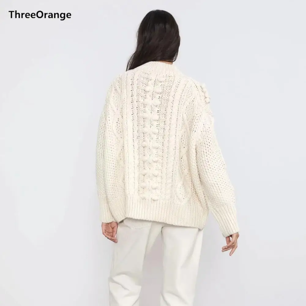 Женский вязаный свитер ZA повседневный белый пуловер свободного покроя джемпер