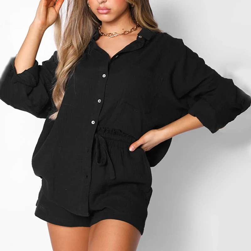 

Women's 2-Piece Set Single-Breasted Cardigan Loose Tops High-Waist Shorts 2-Piece Suit