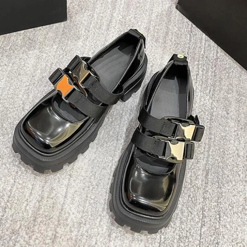 

2021 summer sandals same style Mary Jane muffin small leather shoes double button thick soled high leather campus shoes woman