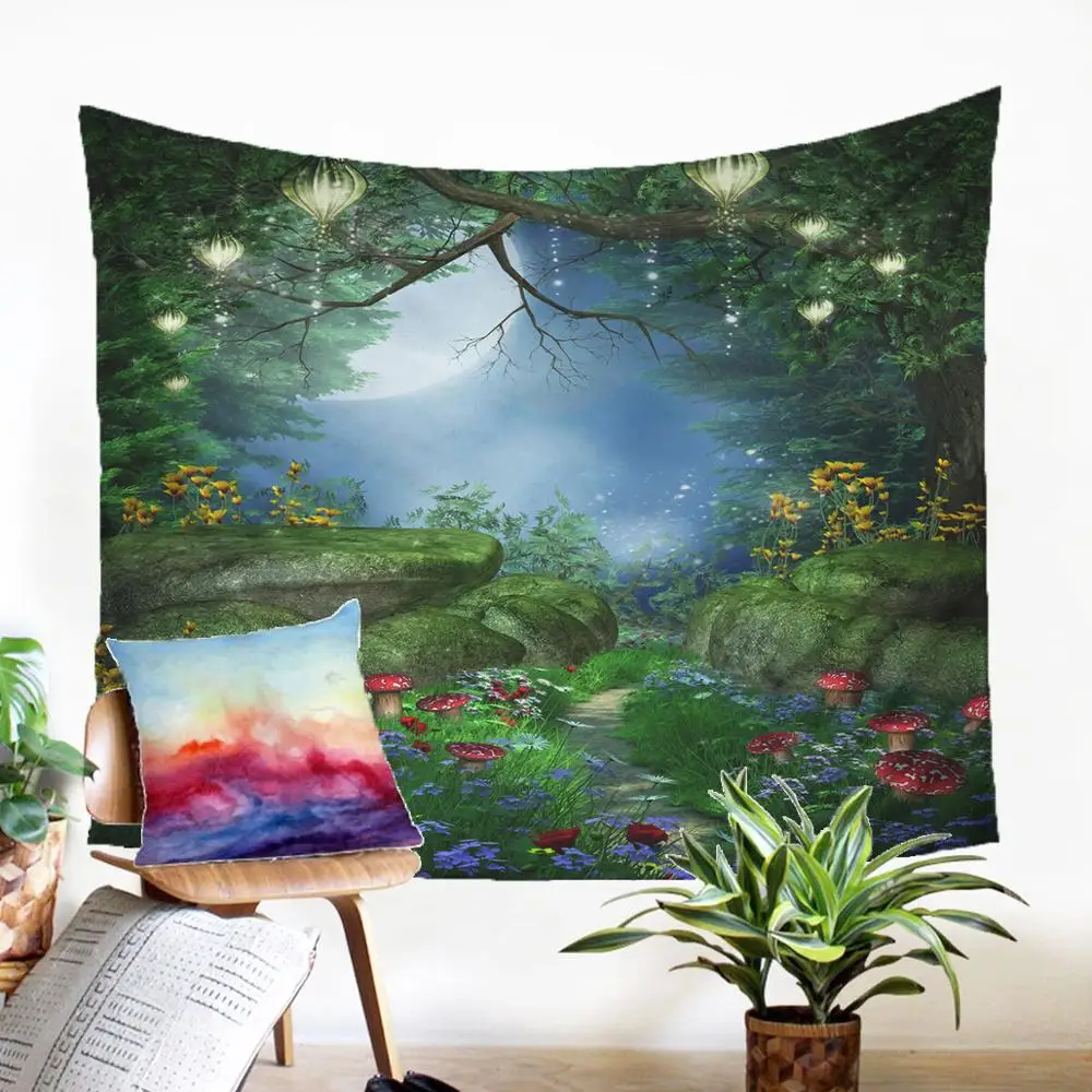 Тканевый Настенный Ковер с рисунком грибов и леса Современный домашний декор