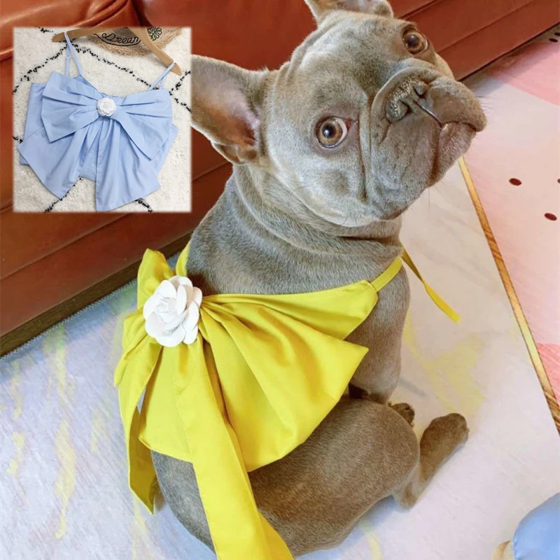 

Летнее милое платье с лямкой на шее, одежда для французского бульдога, Бишон, шнауцер, мопса, одежда для собак, юбка с валлийской одеждой, Пря...