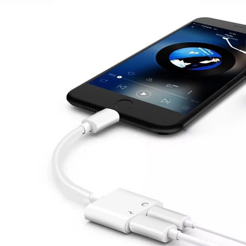 2 in 1 Earphone Audio Adapter Charging Cable Mobile Phone Aux Dual Jack For iPhone 7 8 plus X XS Lightning 3.5mm IY312 | Мобильные