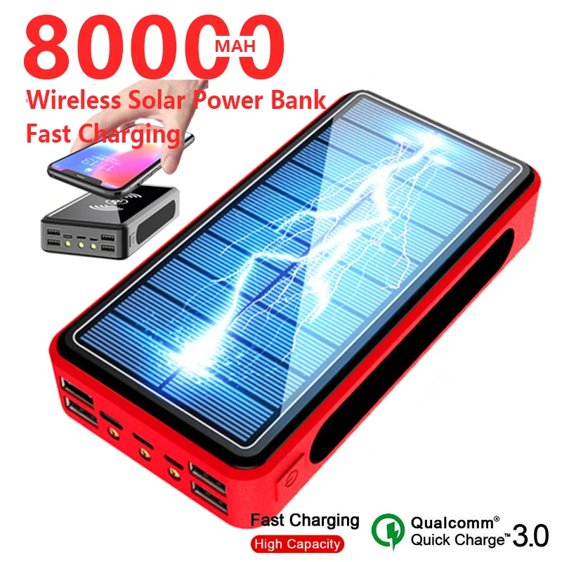80000mAh беспроводной солнечный банк питания Мобильный телефон быстрое зарядное