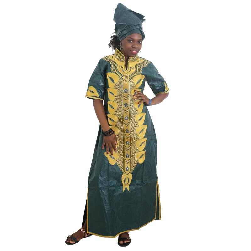 MD 2020 Африканский Базен платья для женщин Анкара Вышитое Платье с повязкой на