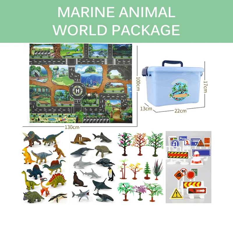 

Simulated Traffic Play Mat Set Dinosaur Figures Tree Car Park Mat Game Carpet Playmat Road Map Kit Pad Child Playhouse Toy Gift