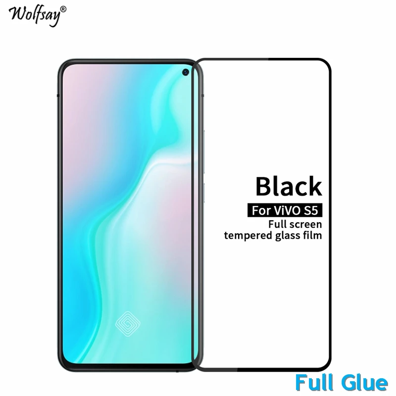 2 uds Pantalla de pegamento completo Protector para Vivo S5 cubierta completa de vidrio templado de vidrio para BBK Vivo S5 9H 2.5D pel&iacute;cula de calidad suprema Wolfsay 6,41"-0