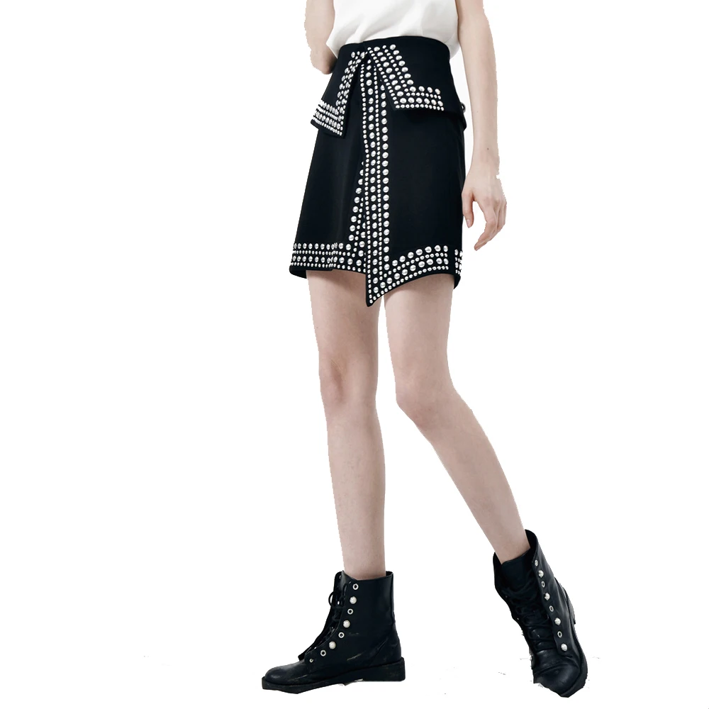 Женская Асимметричная хлопковая мини-юбка с блестками в стиле панк черная
