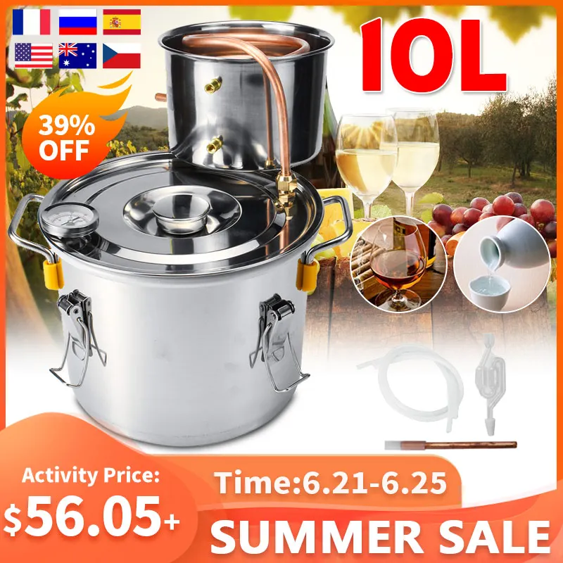 Эффективный 2GAL/10L дистиллятор Moonshine спиртовой из нержавеющей меди DIY Домашний