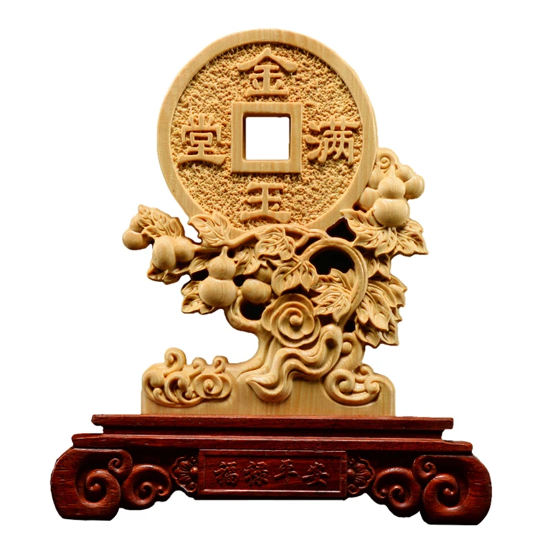 21 см счастливые слитки Китайская Скульптура Резьба по дереву двухсторонние