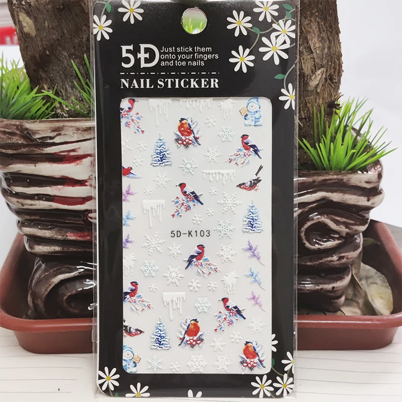 

5D Stickers for Nails Beauty Snowflake Cute Bird Nail Art Decorations Stereoscopic Sticker Accessories Anaglyph Effect Design