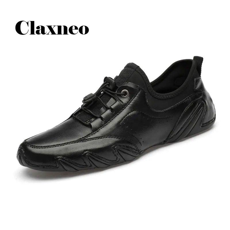 Man Leather Shoes Design Elastic Band Men's Shoe Casual Footwear Male Sneaekrs Breathable Soft Beige | Обувь