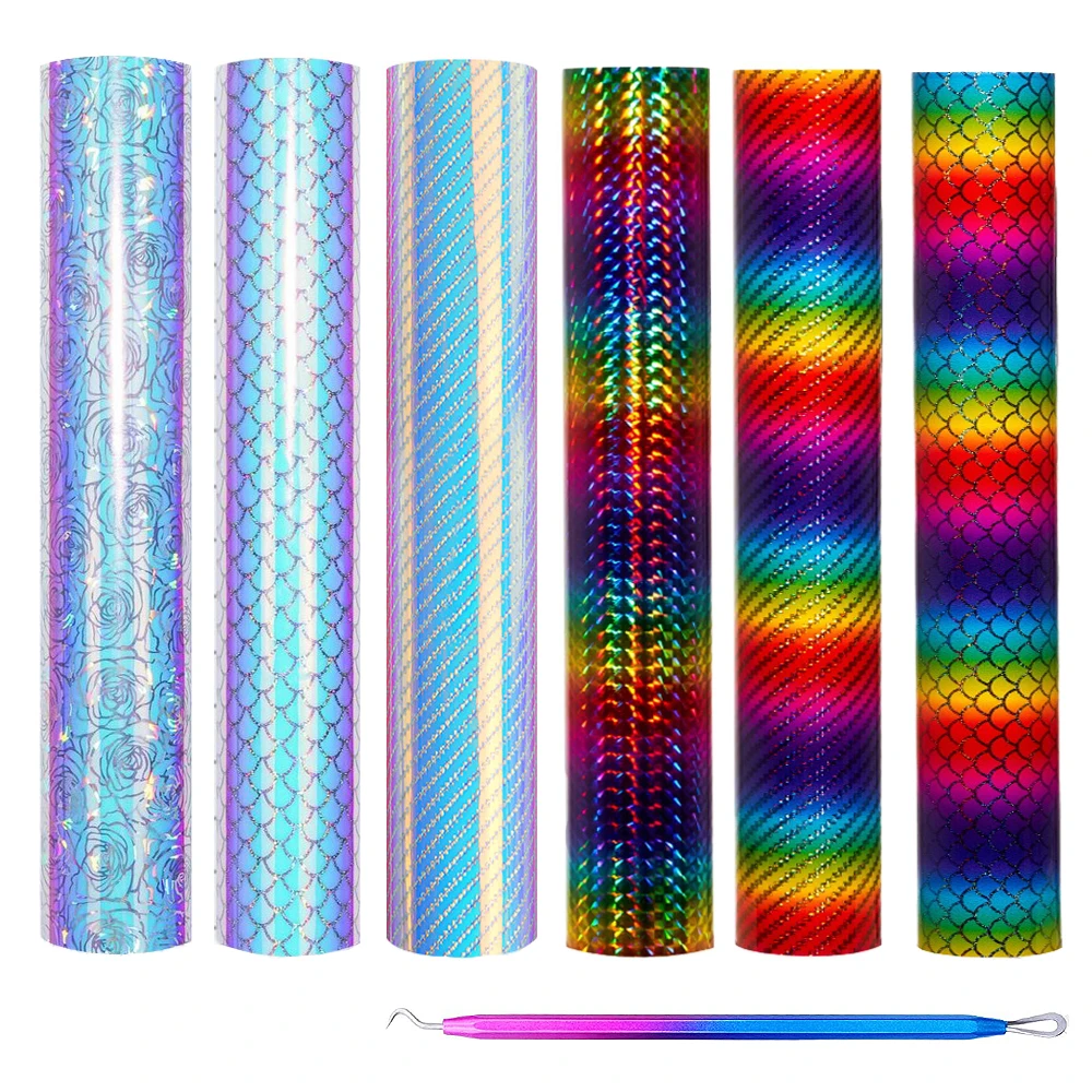 

Holographic Gradient Rainbow Vinyl Permanent Craft Adhesive Sheets PVC Film Squeegee Kit for Car Sticker Cup DIY Styling Tools