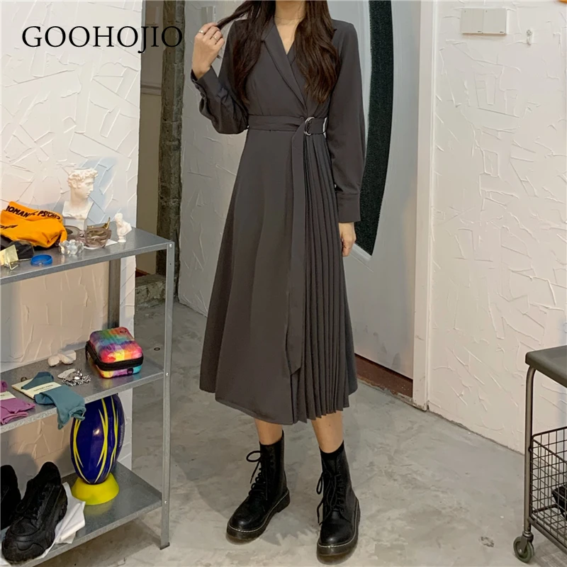 

GOOHOJIO 2021 New Spring and Autumn Temperament Chic Dresses Women Long Sleeve Thin Women Dress V-neck Fashion Dress for Women