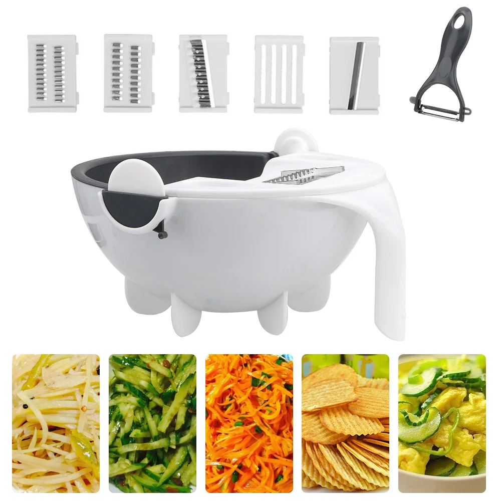 

Manual Vegetable Cutter Drainage Basket Ginger Garlic Grater Shred and Slice Machine Potato Tomato Shredder Random Color