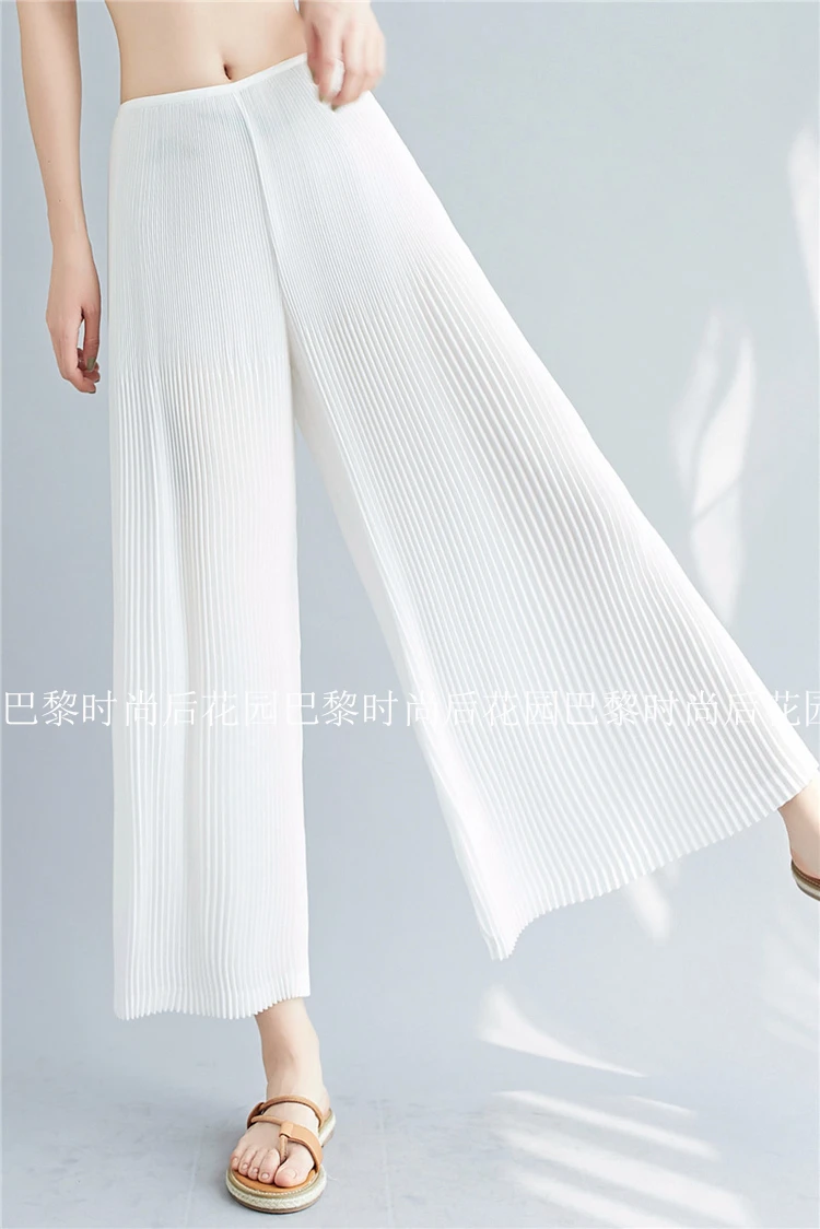 HOT SELLING Miyake fashion fold high waist all-match solid Pleated Wide leg pants  IN STOCK