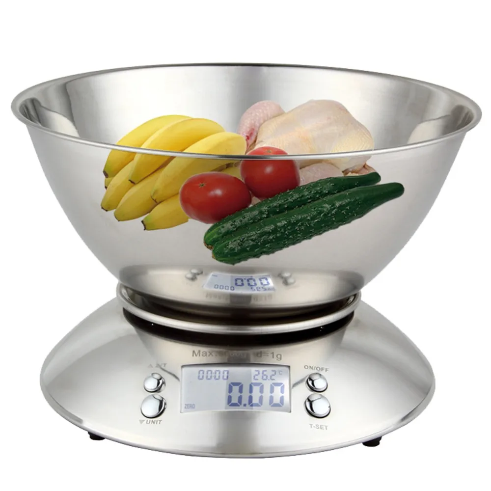 

Stainless Steel Kitchen Scales Electronic Digital Weight Scale Cooking Tool Food Balance Cuisine Precision with Bowl 5kg 1g