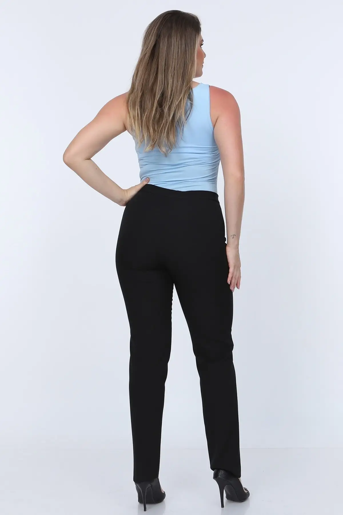 Women's Large Arched Size Lycra Pants Black (Woven)