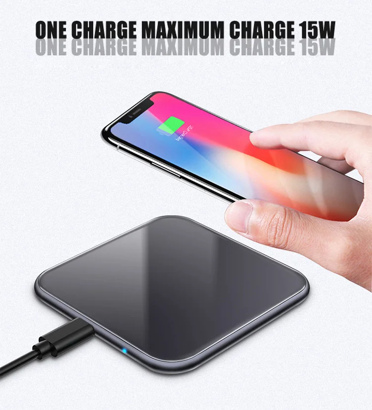 Ultra-thin Metal Square 15W Wireless Quick Charger for iPhone X Samsung Note 10 Huawei Mate 20 Pro Qi Fast Wireless Charging Pad