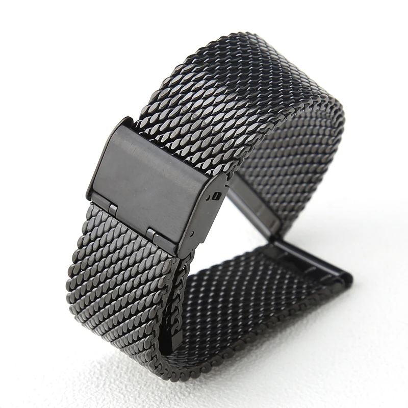 

18mm 20mm 22mm 24mm Universal Milanese Watchband Release Watch Band Mesh Stainless Steel Strap Wrist Belt Bracelet Black Thicke