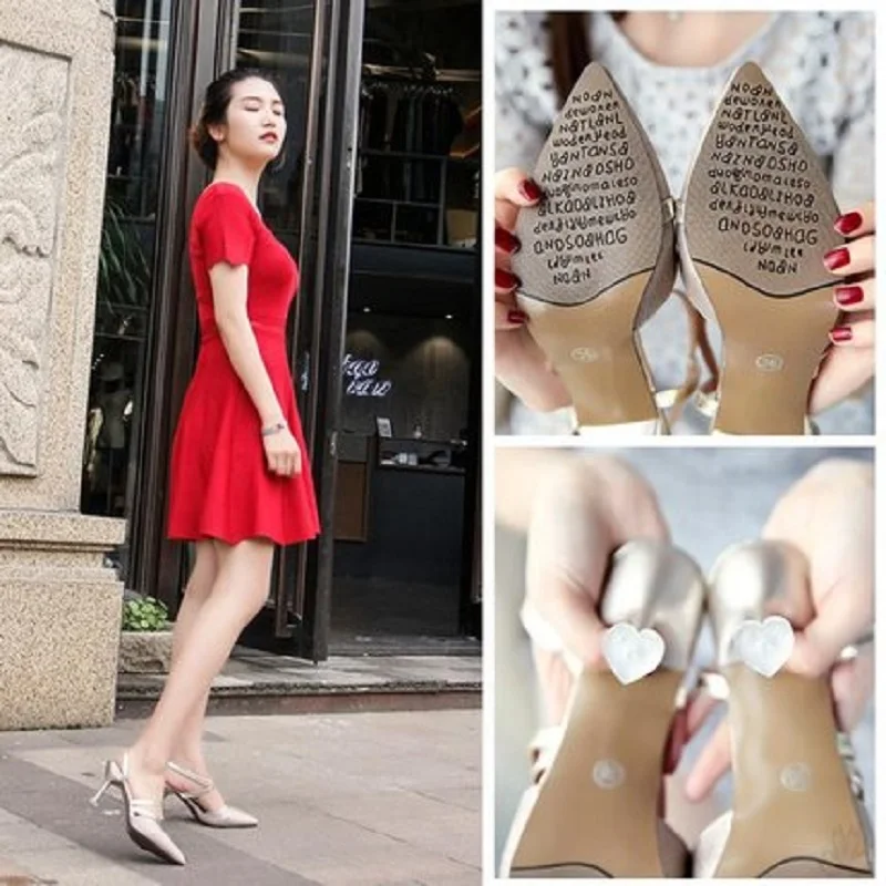 Новые серебристые сандалии на высоком каблуке с острым носком в Корейском стиле