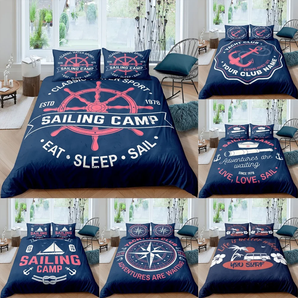 

Anchor 3D Blue Duvet Cover With Pillowcase Home Textiles Letter Nordic Ocean Bedding Sets Compass Rudder Telescope Quilt Covers