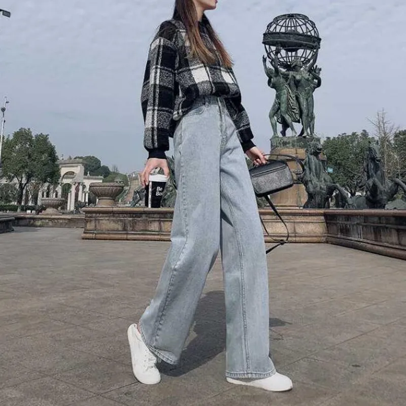 

Woman Jeans High Waist Clothes Wide Leg Denim Clothing Blue Streetwear Vintage Quality Fall Fashion Harajuku Straight HH233