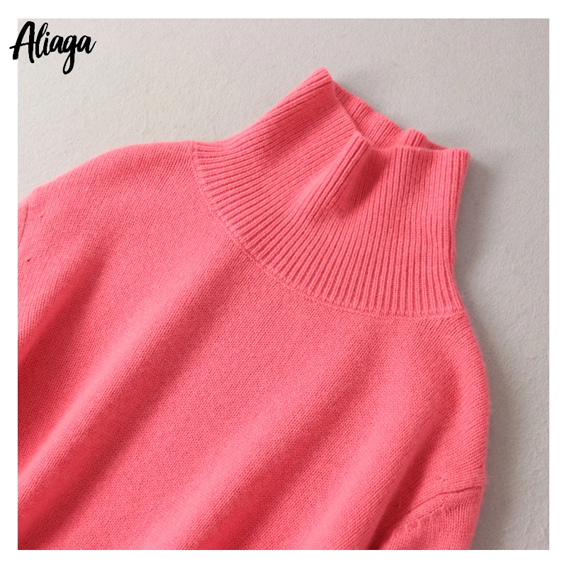 aliaga brand fashion winter warm women sweater 100 cashmere sweater turtleneck knit ladies hot pink thick oversized pullovers free global shipping