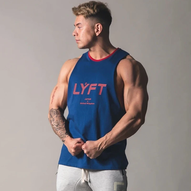 Майка Мужская Спортивная хлопок без рукавов для воркаута бодибилдинга|Беговые