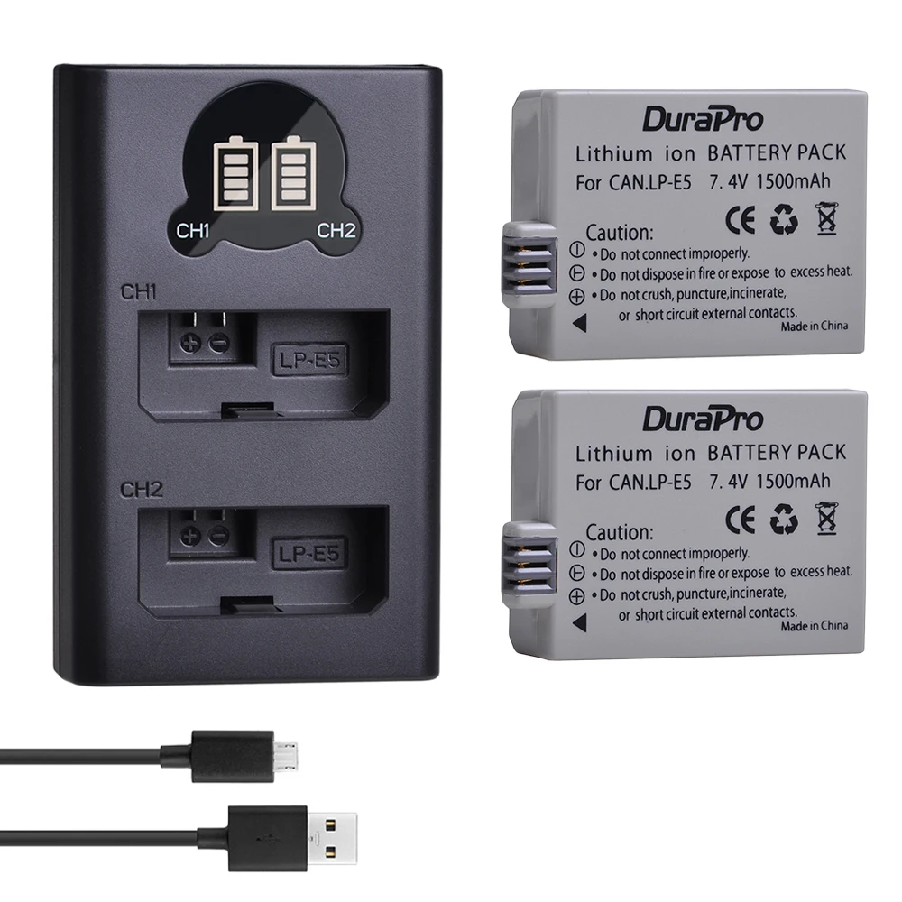LP E5 LP-E5 Аккумулятор для камеры + светодиодный зарядное устройство USB с портом типа C и USB для Canon 500D,450D,1000D, EOS Rebel T1i, XS, XSi,Kiss X3, X2