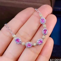 kjjeaxcmy fine jewelry 925 sterling silver inlaid pink sapphire women hand bracelet exquisite support test hot selling