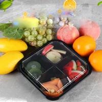 5pcs disposable boxes with cover portable fruits case four grid takeout food containers for desserts fruits